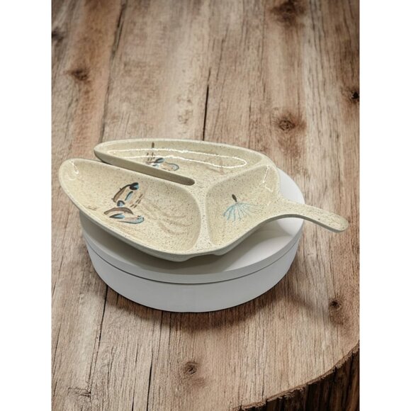 Vintage Red Wing Pottery Bob White Quail Pattern Triple Section Serving Bowl Rel - Picture 1 of 11